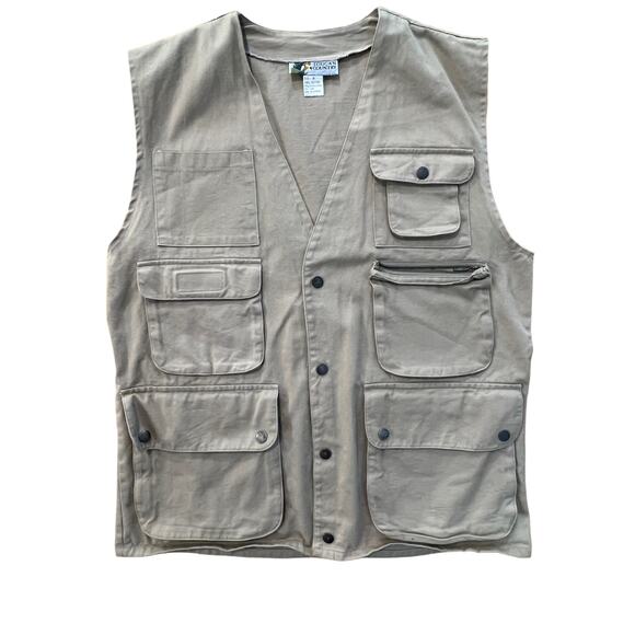 VTG 90s Toucan Country Safari Vest Beige Multi Pocket Utility Cargo Cotton Men M - Picture 1 of 8